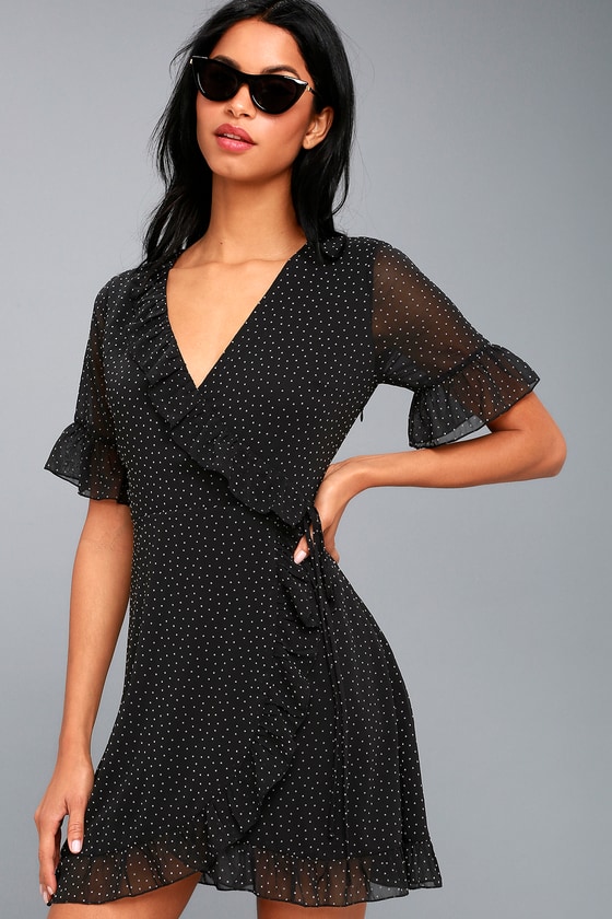 Cute Black Dress - Polka Dot Dress - Wrap Dress - Lulus